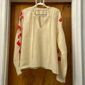 St Roche Gauze  Full Length Flower Embroidered Sleeve Blouse- Size 8